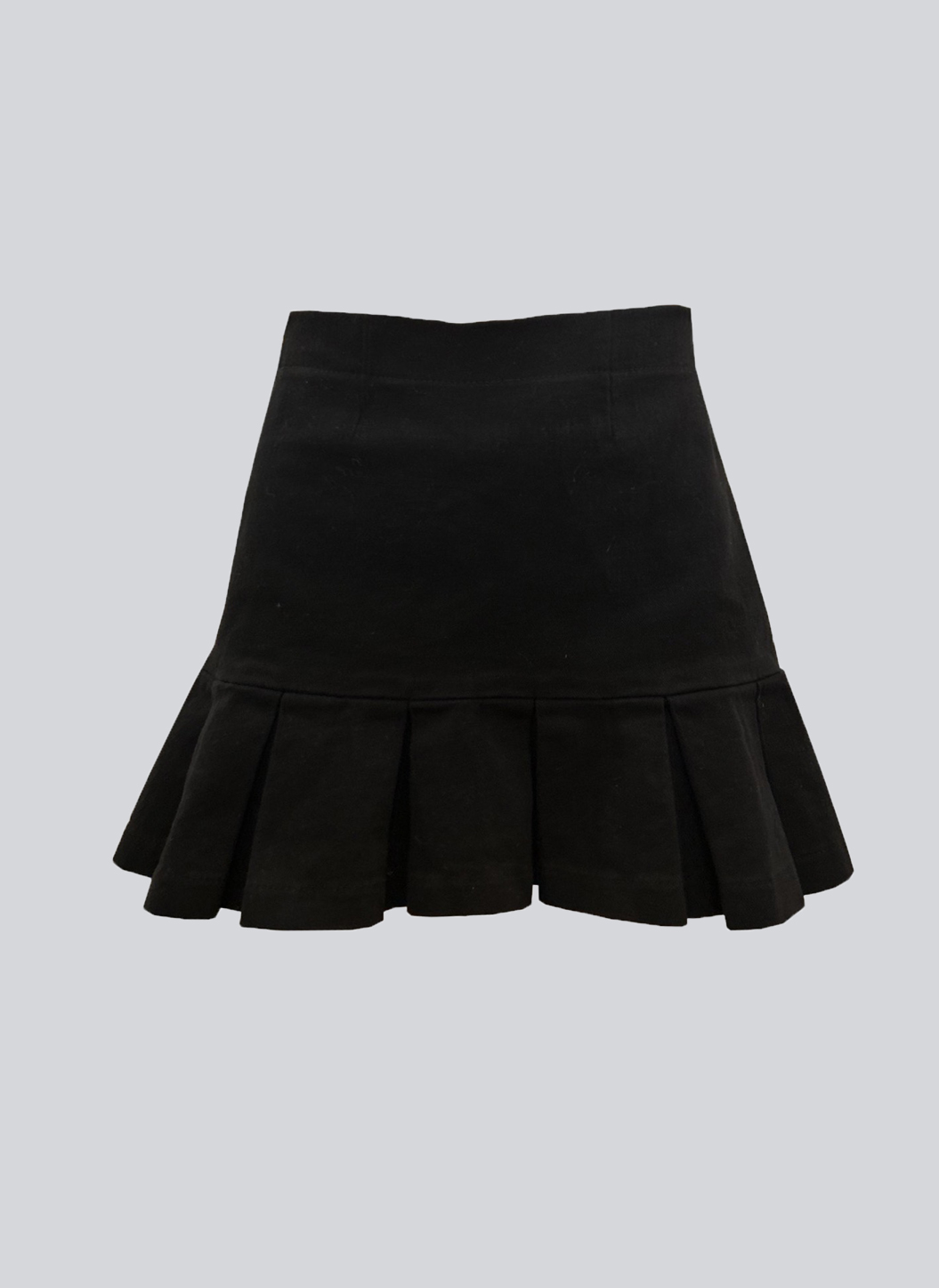 Etek ucu pileli siyah denim etek