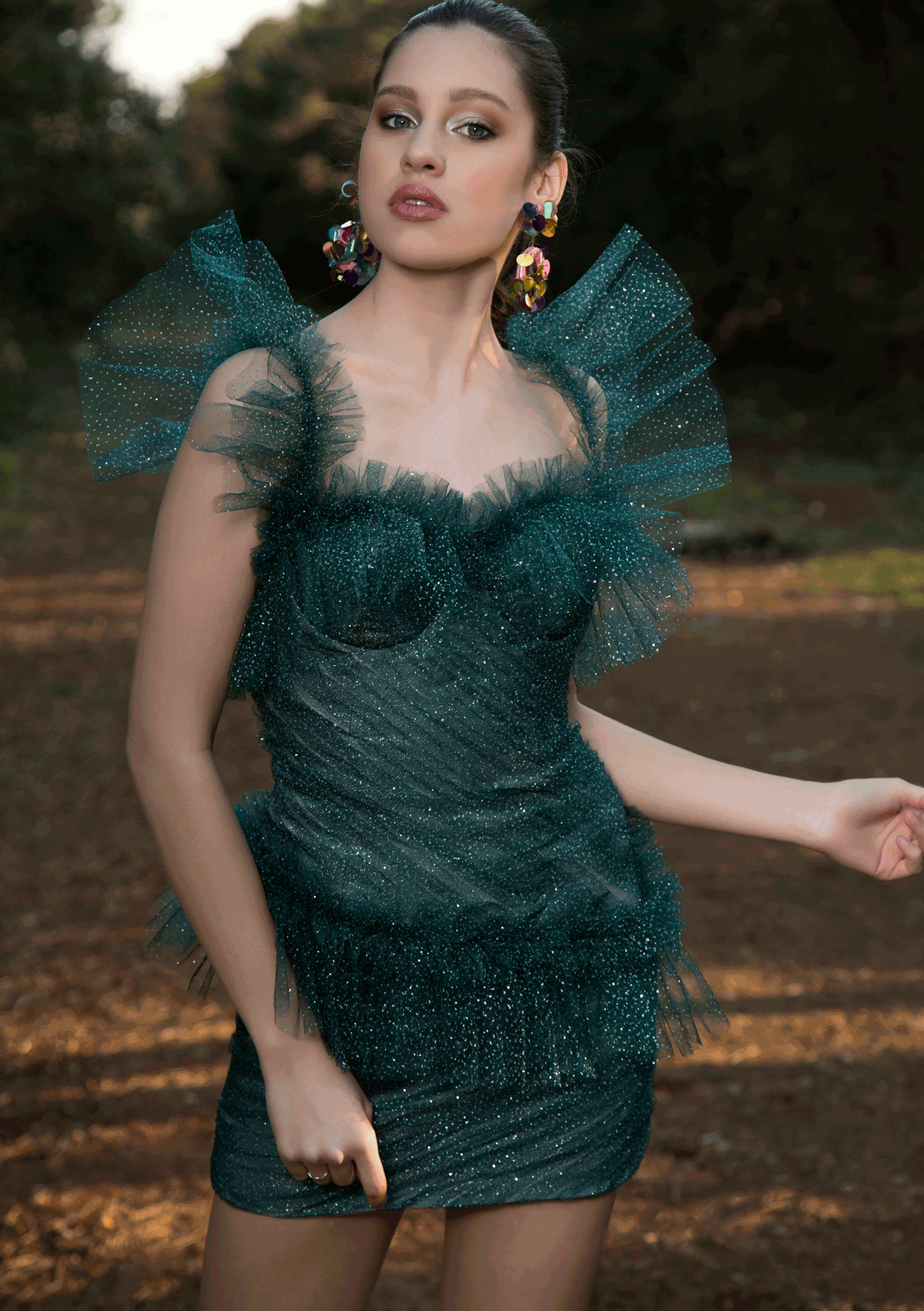 Fırfır Detaylı Mini Drape Elbise