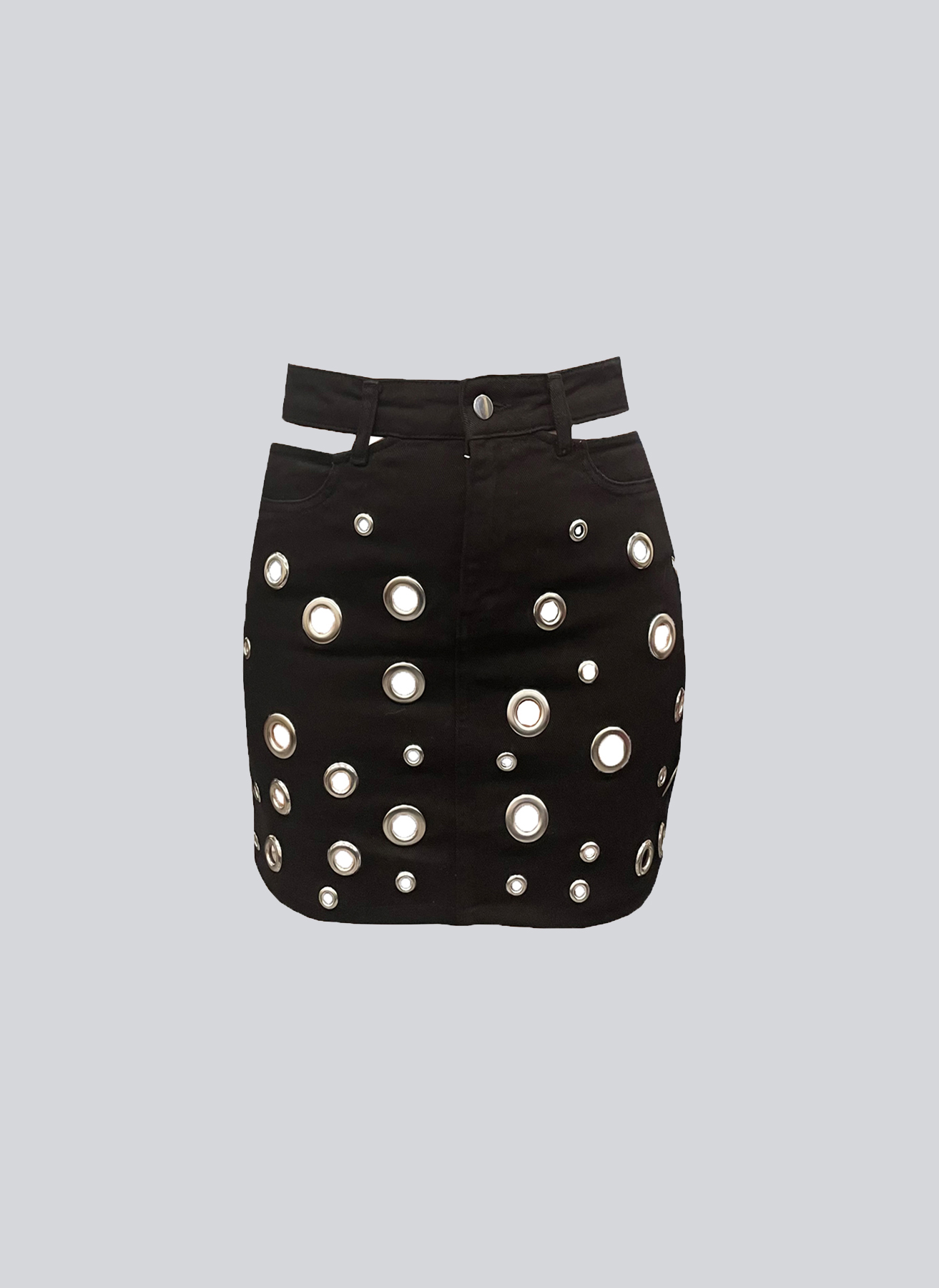 RG-410 Kuşgözü tasarım denim mini etek