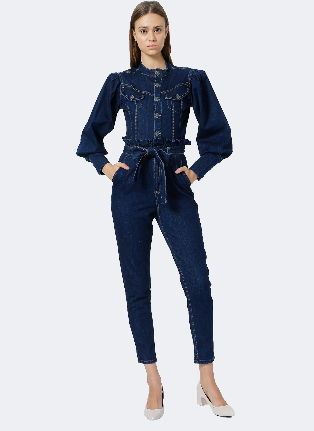 RG-700 Karpuz Kol Beli Fırfır Detay Dar Paça Tulum