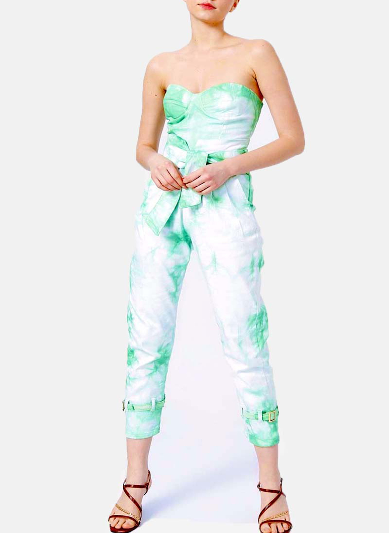 RG-702 Straplez batik desen denim tulum