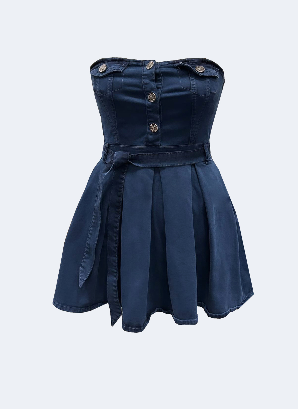 RG-114 Straplez Pileli lacivert Elbise