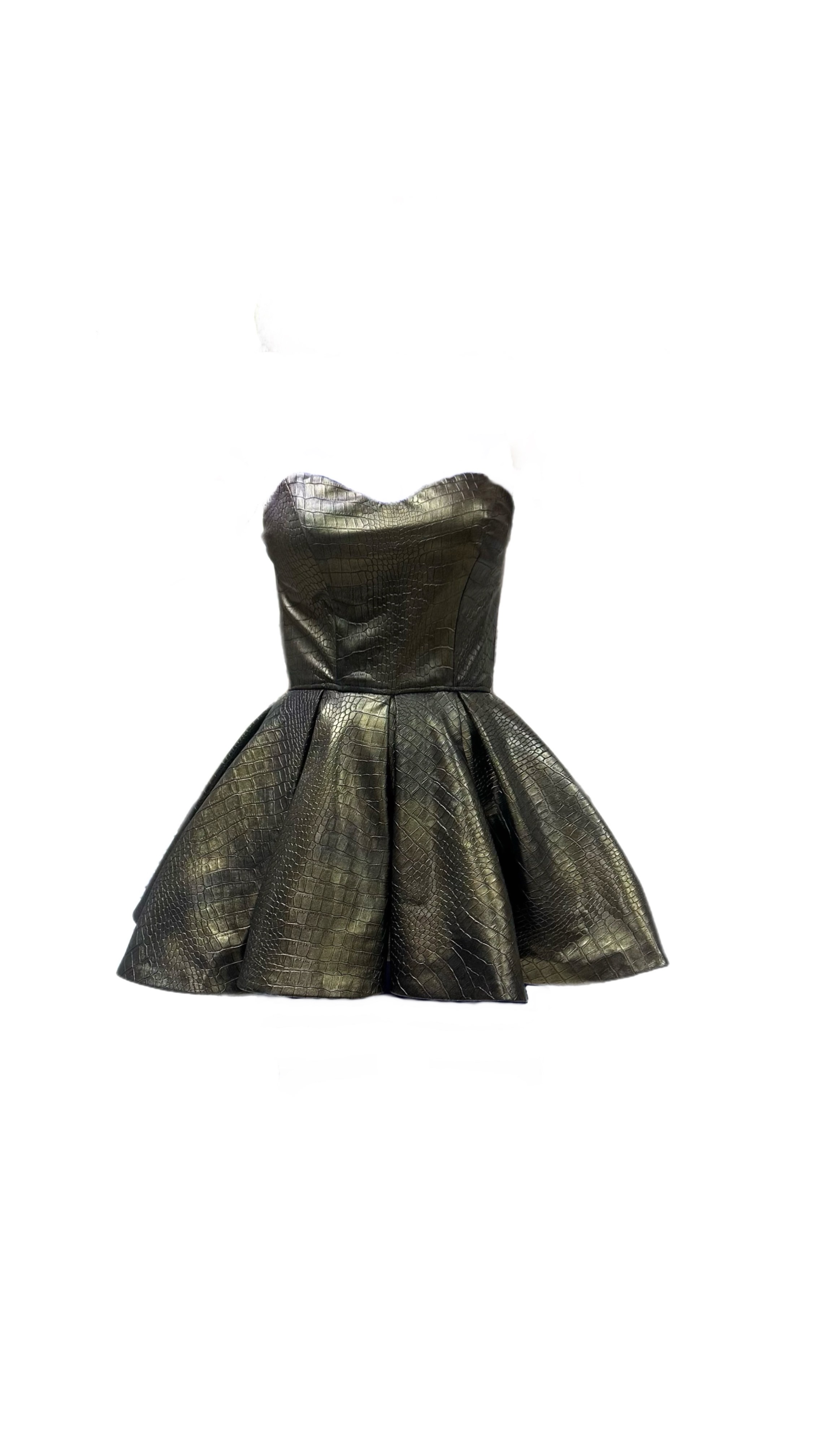 Straplez pileli mini deri elbise