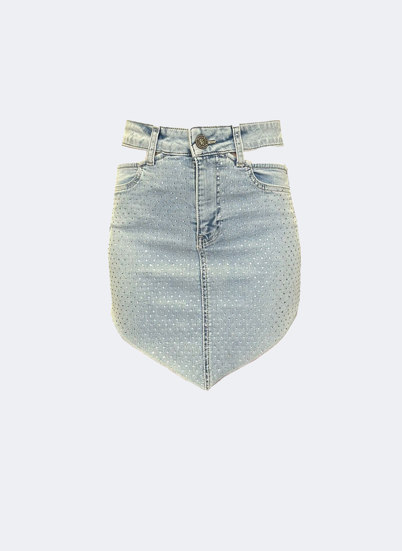 RG-413 Üçgen kesim taşlı denim etek